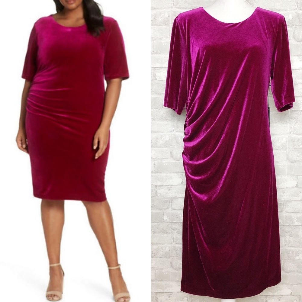 NWT Vince Camuto at Nordstrom | Velvet Sheath Ruched Dress 14W